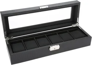 Carbon Fiber Wooden Leather High end Watch legend suitably ripple aviation perspective Display Box Transparent Visible 6 Slot Watch Storage Box 