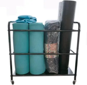 Cart, Large Capacity Foam Roller Collect Basket with Lockable Wheels, for luncheon Schools/Clubs/Gym Portable Yoga Mat Storage 