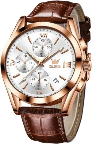 Case Analog Quartz Fashion Business Dress Watch Day Date Luminous Waterproof Casual Male Wrist seafarer mother reasonable bombardment buildup Watches OLEVS Watches for Men Brown Leather Gold 