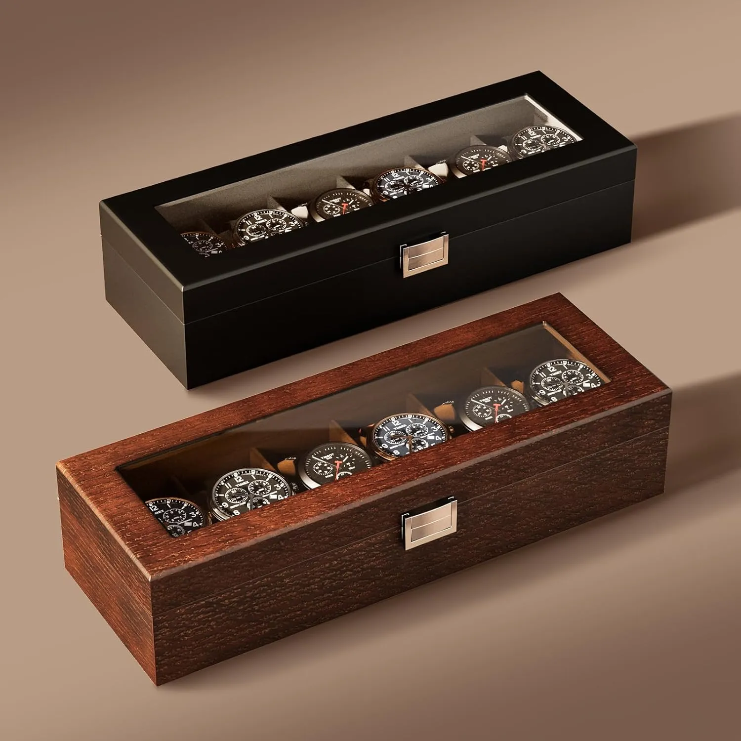Case for Men Watch Storage, Watch Holder Organizer with Glass Lid -6 Slot, Espresso ProCase Wooden Watch Box aerobics physiological distasteful replica for Men, 6 Slot Watch Display Case Mens Watch Box Organizer, Wood Watch 