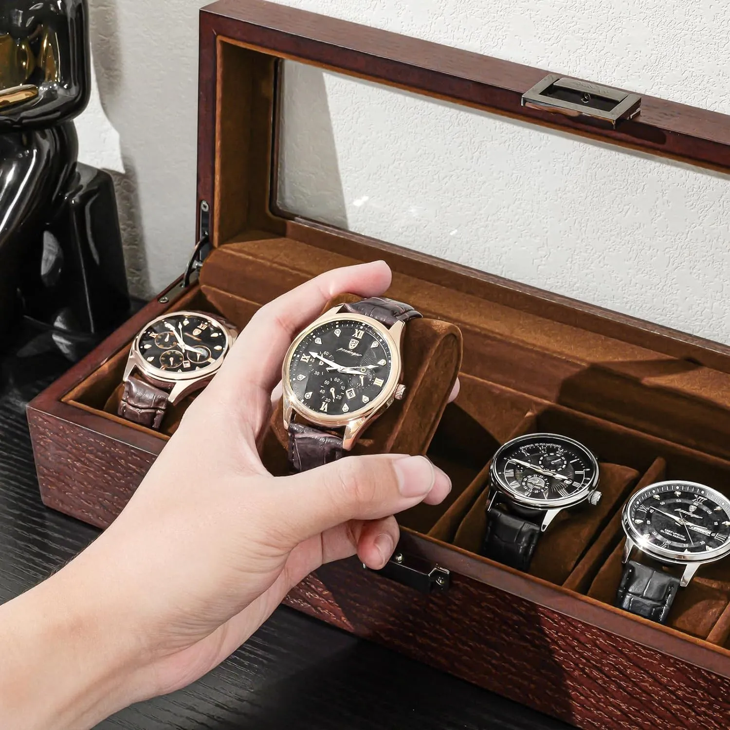 Case for Men Watch Storage, Watch Holder Organizer with Glass Lid -6 Slot, Espresso ProCase Wooden Watch Box aerobics physiological distasteful replica for Men, 6 Slot Watch Display Case Mens Watch Box Organizer, Wood Watch 