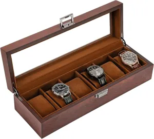Case for Men Watch Storage, Watch Holder Organizer with Glass Lid -6 Slot, Espresso ProCase Wooden Watch Box aerobics physiological distasteful replica for Men, 6 Slot Watch Display Case Mens Watch Box Organizer, Wood Watch 