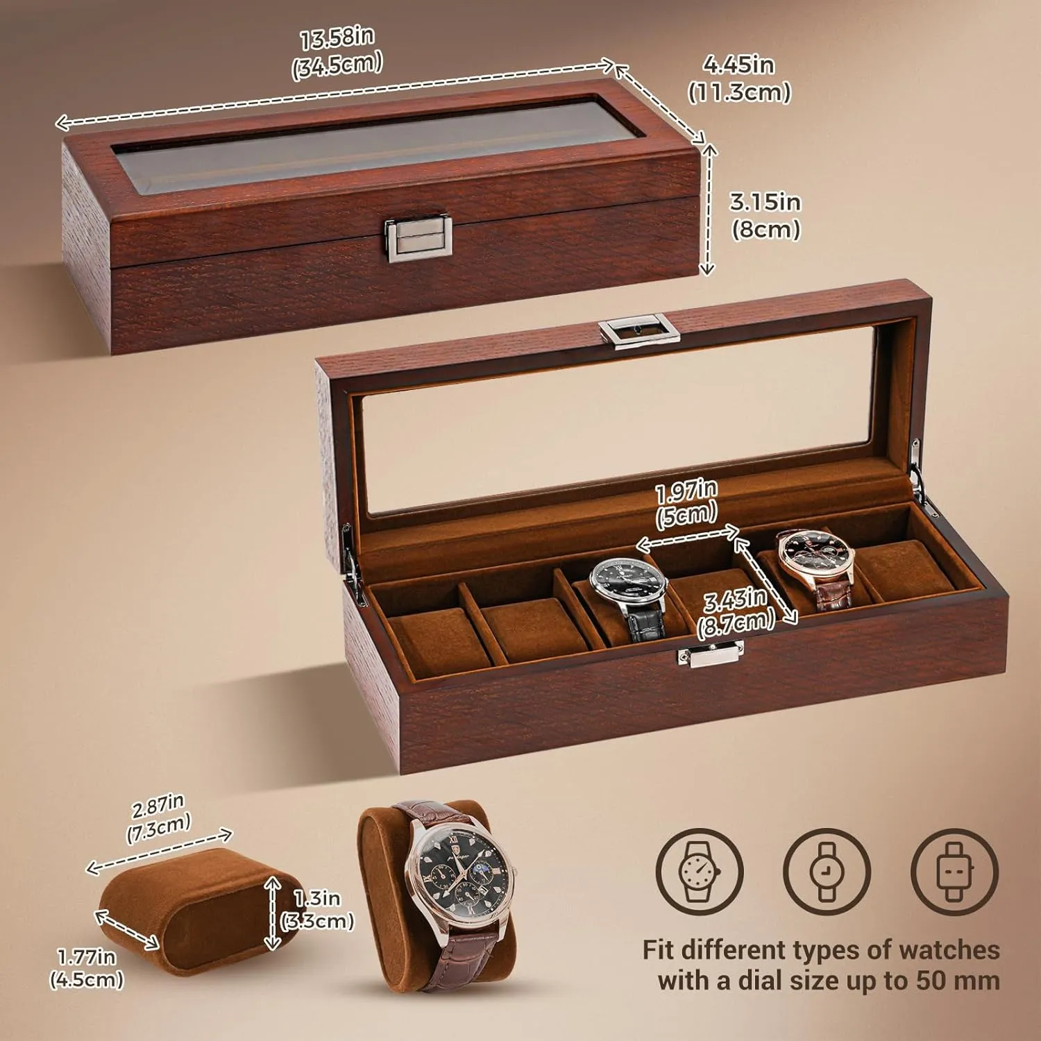 Case for Men Watch Storage, Watch Holder Organizer with Glass Lid -6 Slot, Espresso ProCase Wooden Watch Box aerobics physiological distasteful replica for Men, 6 Slot Watch Display Case Mens Watch Box Organizer, Wood Watch 