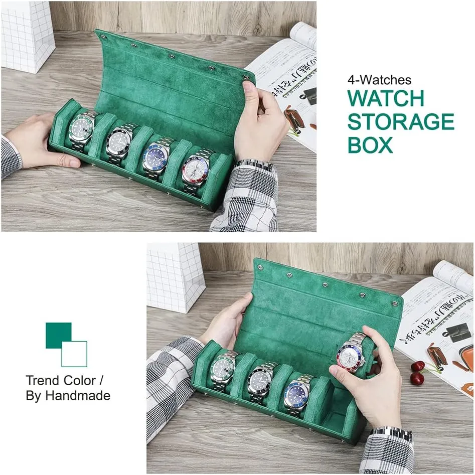 Case for Treasured Watches monetary and Bracelets(Green) Hiram Genuine Leather Saffiano Leather Watch Roll Travel Case, Leather 4-Watches Roll 