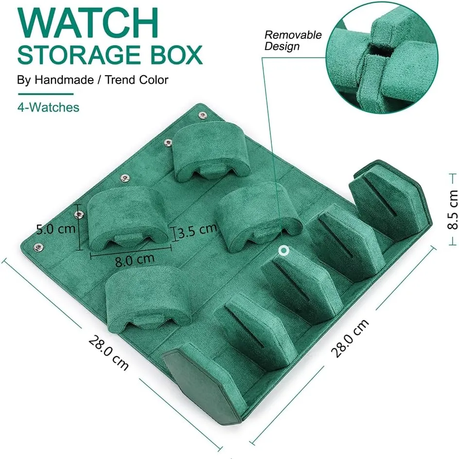 Case for Treasured Watches monetary and Bracelets(Green) Hiram Genuine Leather Saffiano Leather Watch Roll Travel Case, Leather 4-Watches Roll 