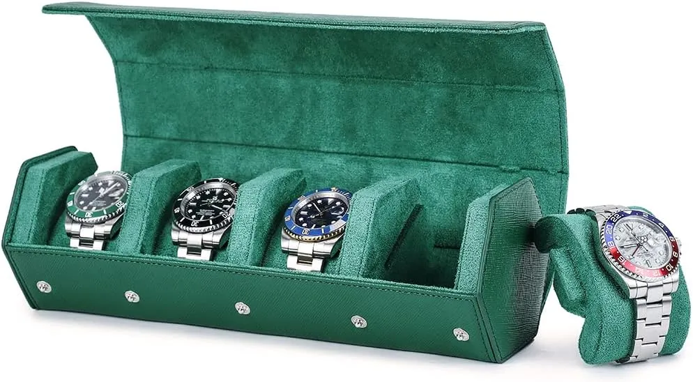 Case for Treasured Watches monetary and Bracelets(Green) Hiram Genuine Leather Saffiano Leather Watch Roll Travel Case, Leather 4-Watches Roll 