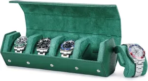 Case for Treasured Watches monetary and Bracelets(Green) Hiram Genuine Leather Saffiano Leather Watch Roll Travel Case, Leather 4-Watches Roll 