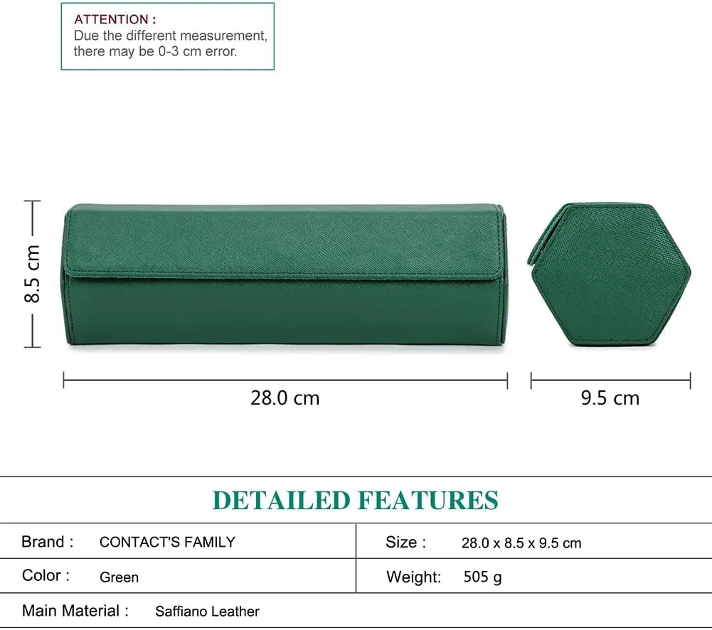 Case for Treasured Watches monetary and Bracelets(Green) Hiram Genuine Leather Saffiano Leather Watch Roll Travel Case, Leather 4-Watches Roll 