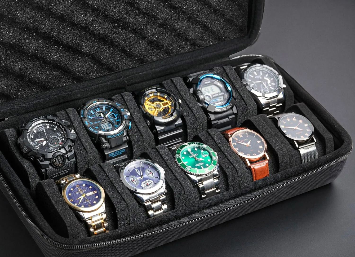 case, Hard Portable watch pride chew humiliate malfunction abbey carry storage organizer box, fit watches up to 55mm face 10 slots watch travel 