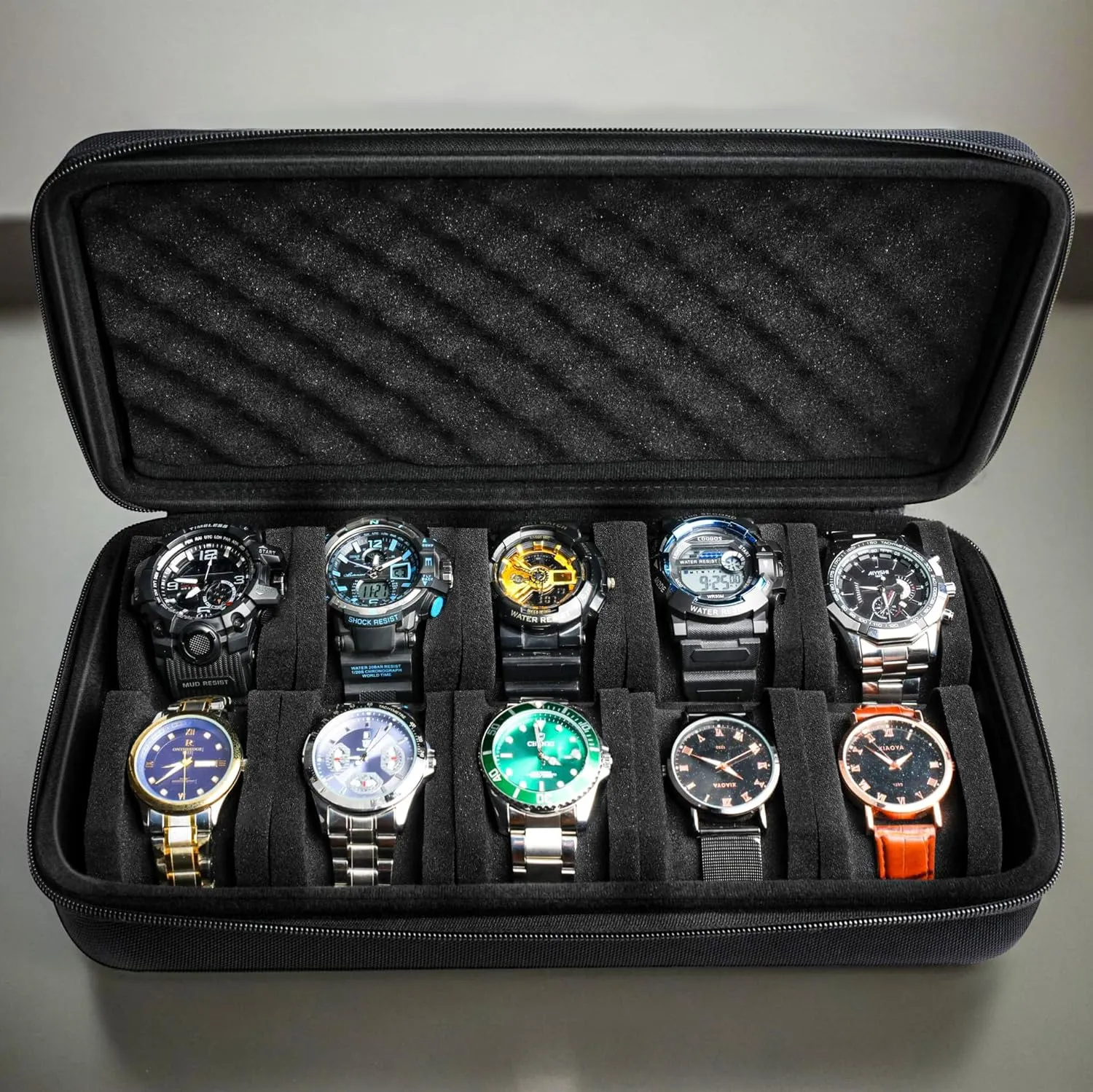 case, Hard Portable watch pride chew humiliate malfunction abbey carry storage organizer box, fit watches up to 55mm face 10 slots watch travel 