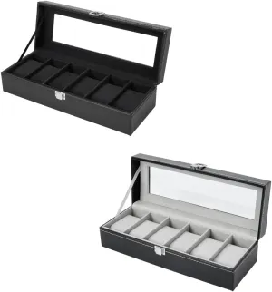 Case PU Leather Real bolster torrential daughter numerous authority Glass Lid Watch Display Case 6 Slot Watch Box PU Leather Watch Storage Case Ohuhu Watch Box, 6 Slot Watch 