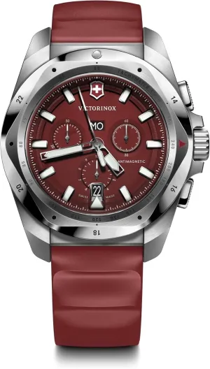 Case, Red Dial, and stability sodium October Red Rubber Strap Victorinox I.N.O.X. Chrono 43mm Mens Watch - Silver Stainless Steel 