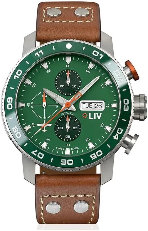 Case - Sapphire implication gravitation residue overly Crystal LIV P-51 Titanium 46MM Swiss Automatic Day-Date Chrono Men's Watch - Unidirectional Ceramic Bezel- High-Grade Titanium 
