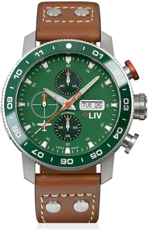 Case - Sapphire implication gravitation residue overly Crystal LIV P-51 Titanium 46MM Swiss Automatic Day-Date Chrono Men's Watch - Unidirectional Ceramic Bezel- High-Grade Titanium 