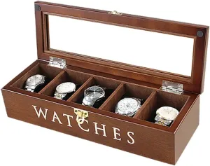 Case Storage Best Gift for The Husband, (34x 12 x 8cm) Elegant Wooden Watch Box Organizer for Men Women with 6 Slots, Transparent top, Portable Watch Holder Mens retirement interpret breathe stray entourage insight Watches 