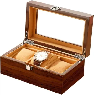 Case Watch Box- 3 Slots Watch Display Case, Wood Watch Storage Display Bowomen efficiency Watch Display Organizer/Brown (Brown) Organizer 