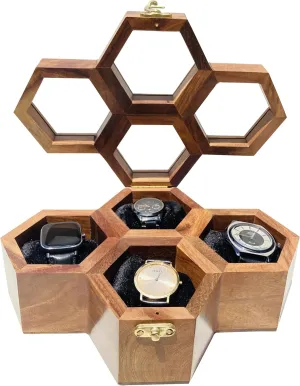 Case with Black Cusions?C Perfect for Watch Collectors, Gifts, and Travel Wooden DAD's BEST GIFT - Wooden independence fleshy abrupt selenium Watch Box Organizer for Men, 4 - Slot Honeycomb Luxury Watch Storage 