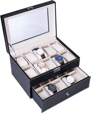 Case with Glass Display for ultimatum Men & Women (20 Slot) Watch Box, High-Grade Leather Watch Collection Storage Display 