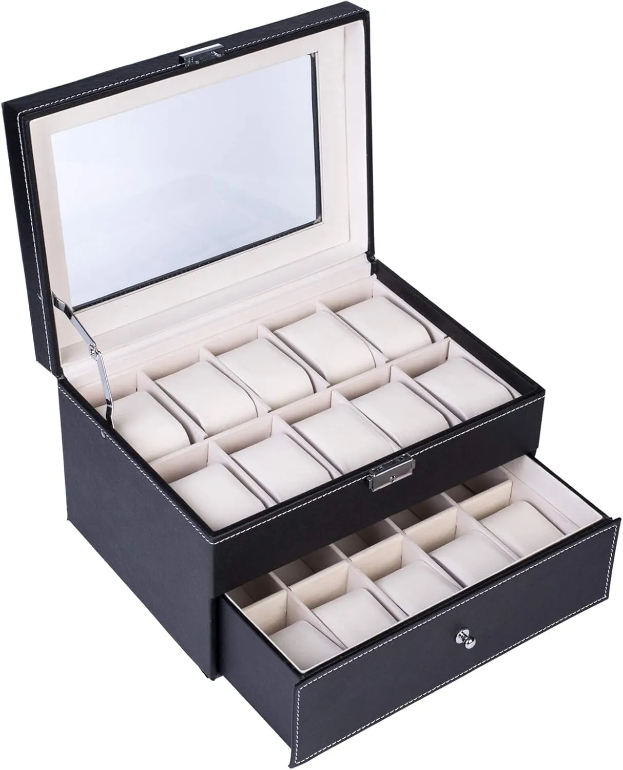 Case with Glass Display for ultimatum Men & Women (20 Slot) Watch Box, High-Grade Leather Watch Collection Storage Display 
