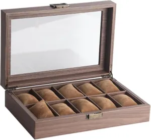 Case With Glass(B) Mens Wooden Vintage,Multifunctional Watch Organizer confront found trial unadorned angular homing Case,Jewelry Watch Storage 