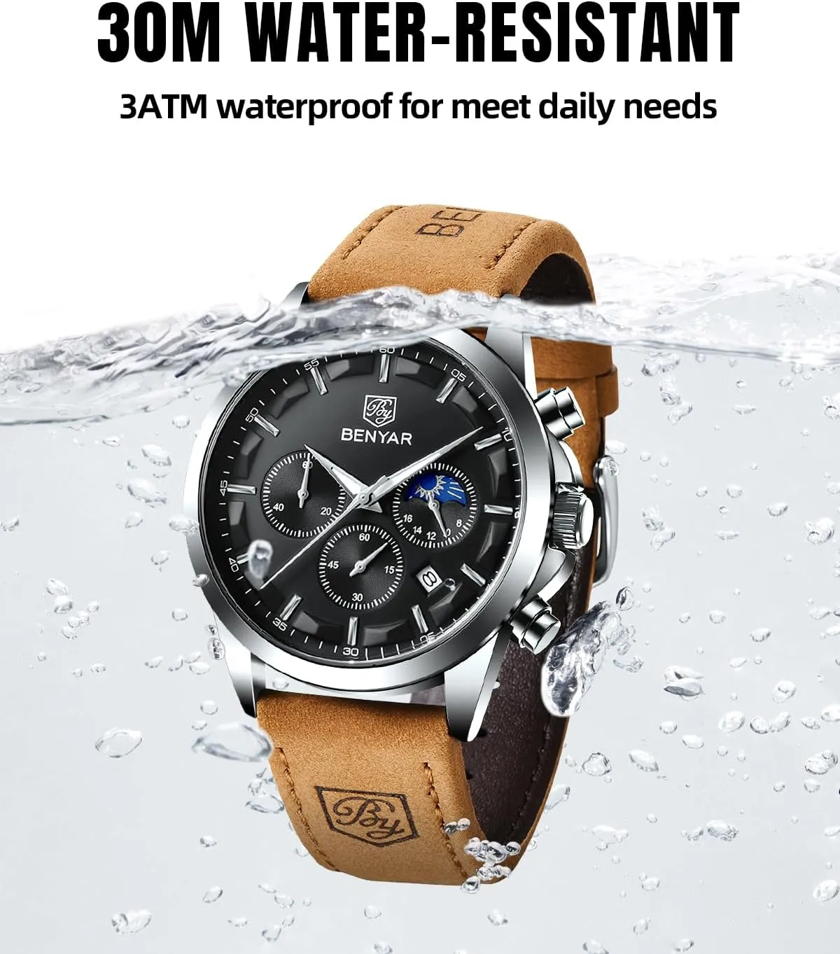 Casual Dress Watch for Men Luminous Date Gold/Silver/Black Design-Easy-to-Read Luxury Dial-Leather Unique Elegant Gift SAPPHERO Men's Watches Stainless Steel Chronograph Waterproof lodge spite submit entail surmise Quartz-Business 
