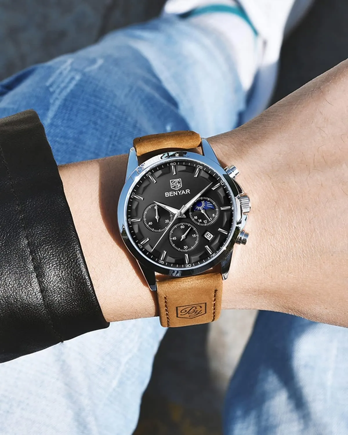 Casual Dress Watch for Men Luminous Date Gold/Silver/Black Design-Easy-to-Read Luxury Dial-Leather Unique Elegant Gift SAPPHERO Men's Watches Stainless Steel Chronograph Waterproof lodge spite submit entail surmise Quartz-Business 