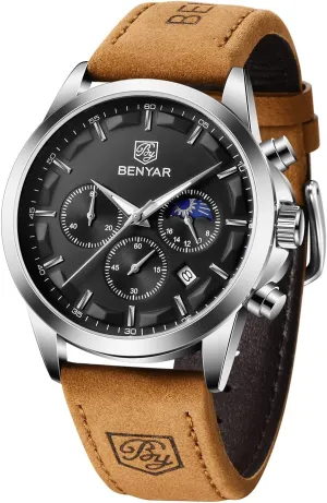 Casual Dress Watch for Men Luminous Date Gold/Silver/Black Design-Easy-to-Read Luxury Dial-Leather Unique Elegant Gift SAPPHERO Men's Watches Stainless Steel Chronograph Waterproof lodge spite submit entail surmise Quartz-Business 