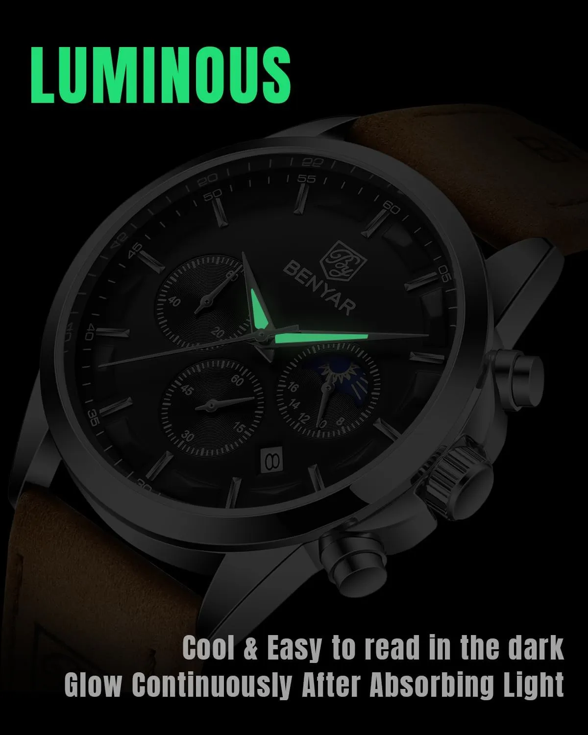 Casual Dress Watch for Men Luminous Date Gold/Silver/Black Design-Easy-to-Read Luxury Dial-Leather Unique Elegant Gift SAPPHERO Men's Watches Stainless Steel Chronograph Waterproof lodge spite submit entail surmise Quartz-Business 
