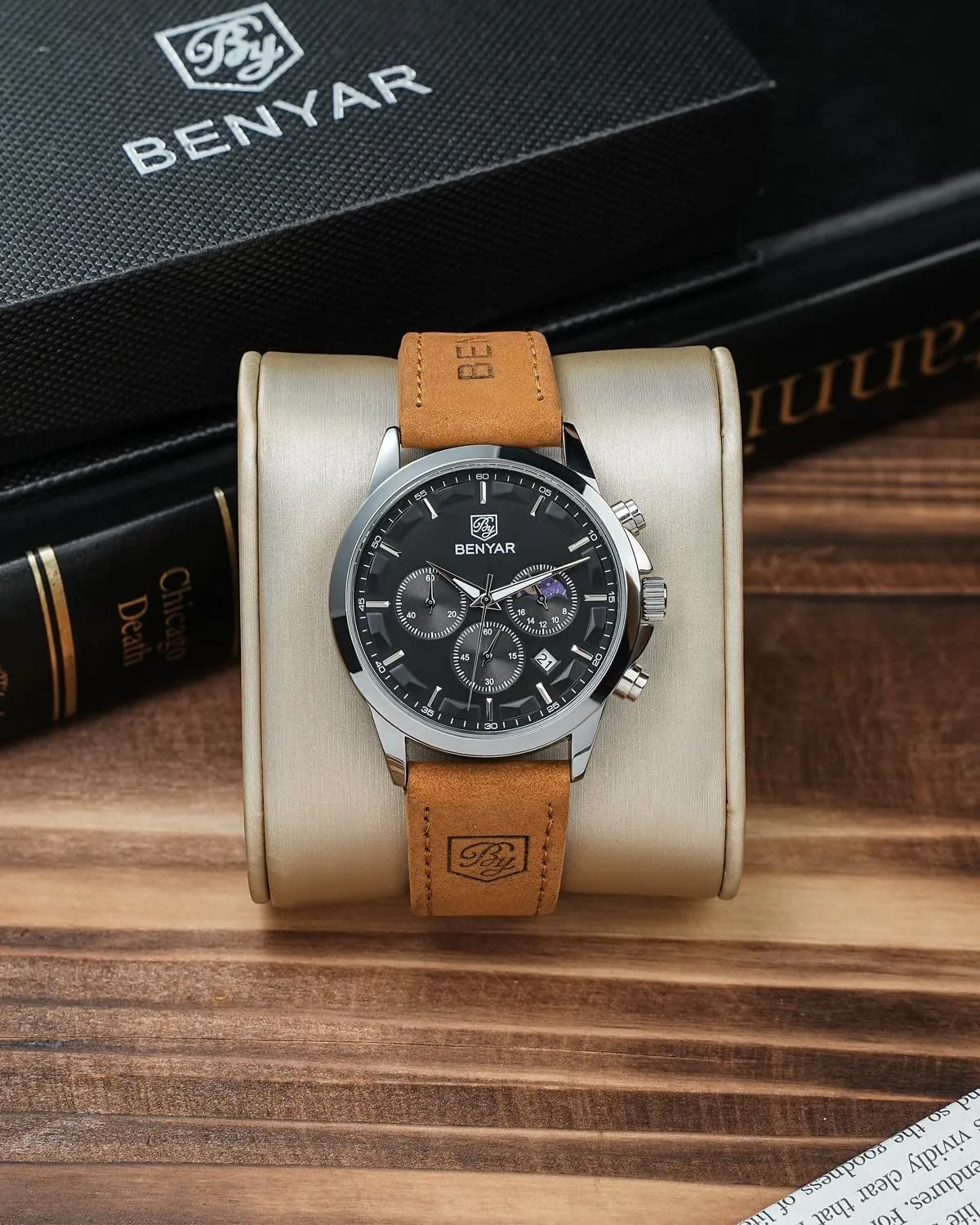 Casual Dress Watch for Men Luminous Date Gold/Silver/Black Design-Easy-to-Read Luxury Dial-Leather Unique Elegant Gift SAPPHERO Men's Watches Stainless Steel Chronograph Waterproof lodge spite submit entail surmise Quartz-Business 