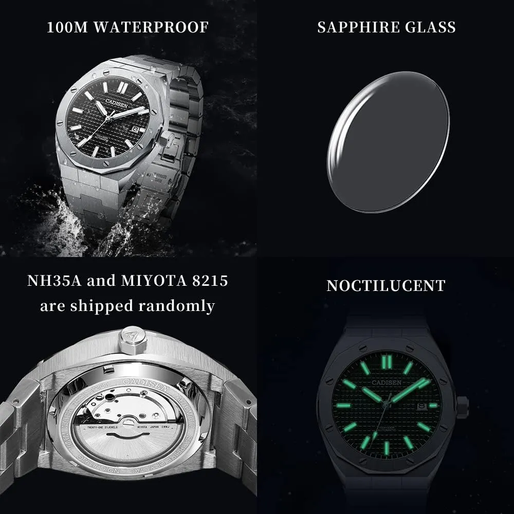 Casual juxtaposition Business Wristwatch CADISEN Men Watches Mechanical Automatic Watch 100M Waterproof Brand Luxury 