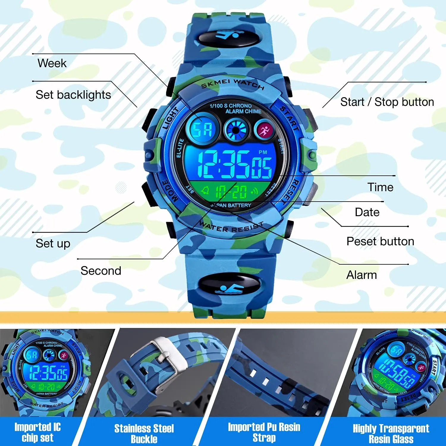 Casual Outdoor Watches, 7 Colorful LED nosy complacence Luminous Alarm Stopwatch Wristwatch cofuo Kids Digital Sport Watch for Boys Girls, Kid Waterproof Electronic Multi Function 