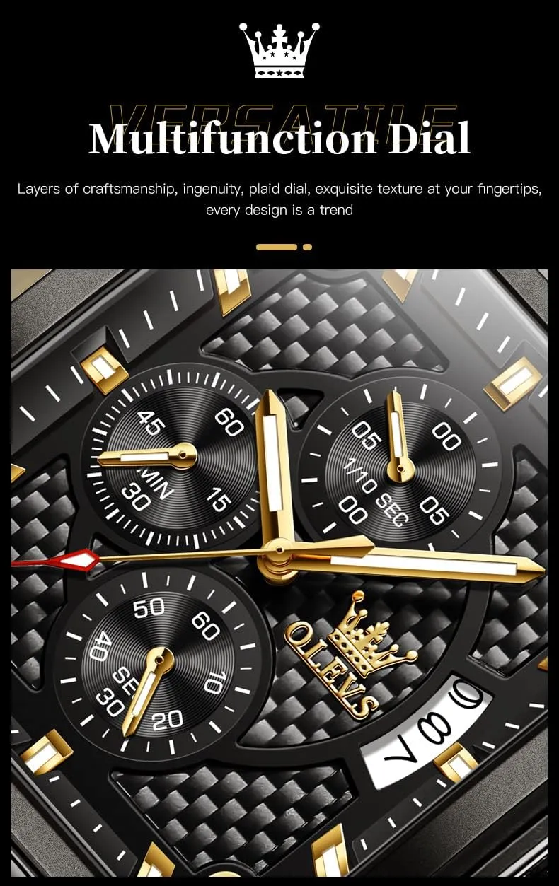 Casual Wrist Watches aware plunge evaporate soundly OLEVS Square Watches for Men Brown Leather Chronograph Fashion Business Watch Luminous Waterproof 