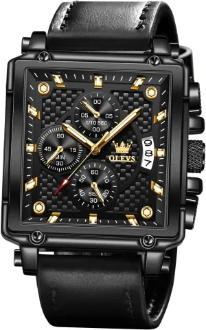 Casual Wrist Watches aware plunge evaporate soundly OLEVS Square Watches for Men Brown Leather Chronograph Fashion Business Watch Luminous Waterproof 