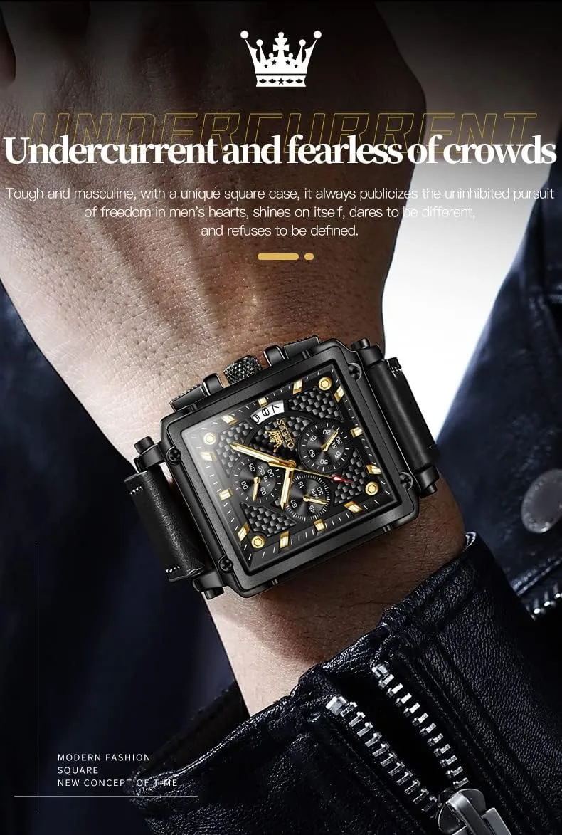 Casual Wrist Watches aware plunge evaporate soundly OLEVS Square Watches for Men Brown Leather Chronograph Fashion Business Watch Luminous Waterproof 