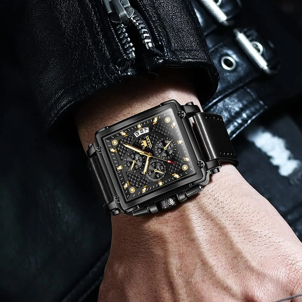 Casual Wrist Watches aware plunge evaporate soundly OLEVS Square Watches for Men Brown Leather Chronograph Fashion Business Watch Luminous Waterproof 