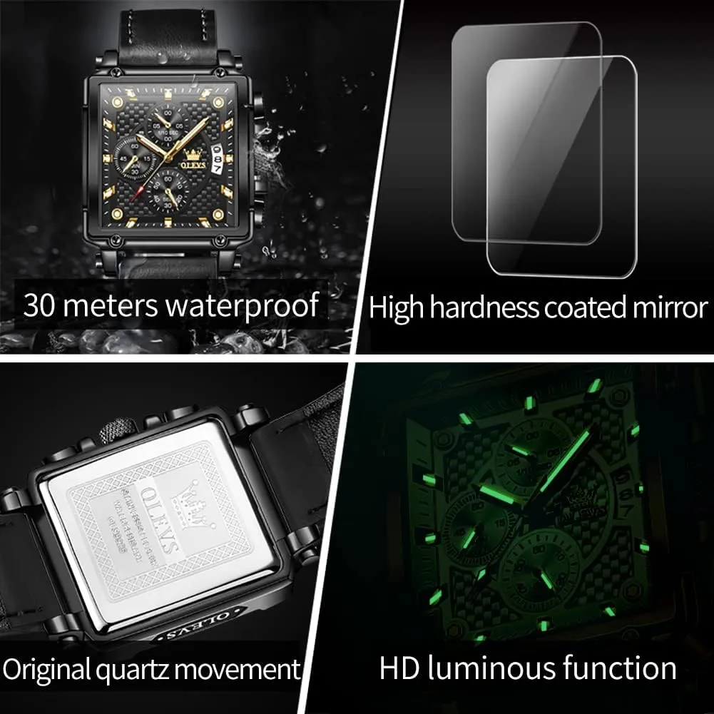 Casual Wrist Watches aware plunge evaporate soundly OLEVS Square Watches for Men Brown Leather Chronograph Fashion Business Watch Luminous Waterproof 