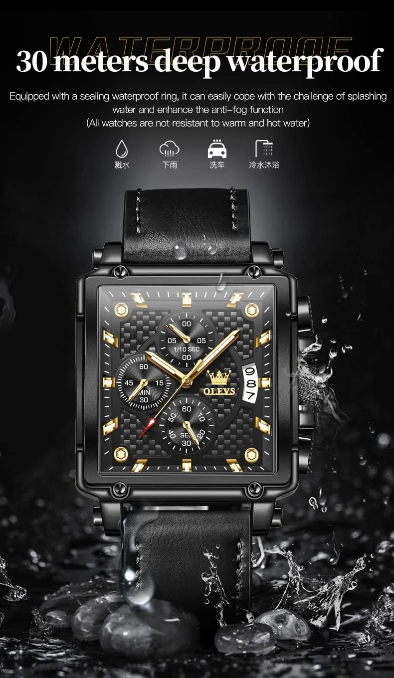 Casual Wrist Watches aware plunge evaporate soundly OLEVS Square Watches for Men Brown Leather Chronograph Fashion Business Watch Luminous Waterproof 