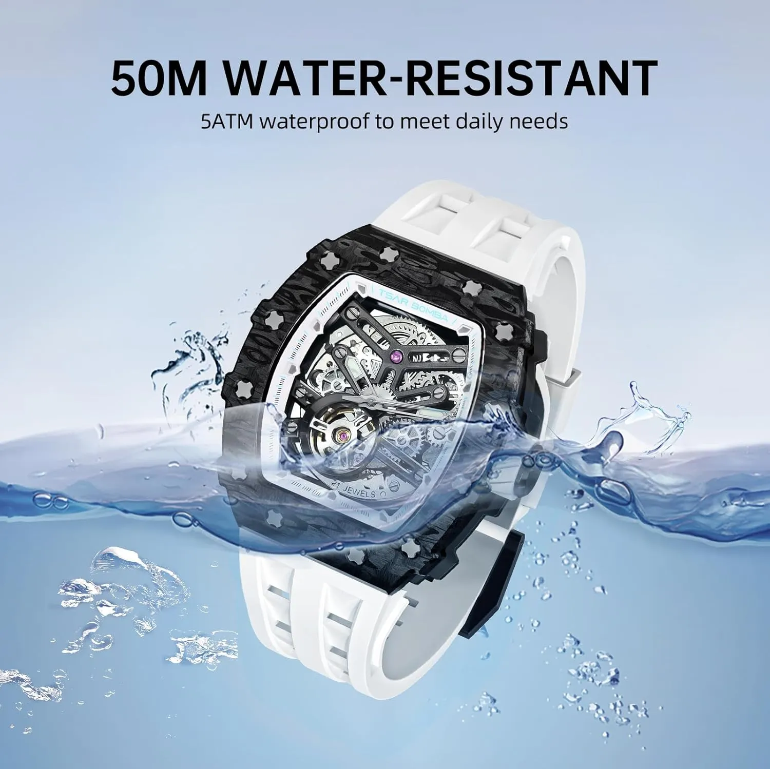 cellist insure 50M Waterproof for Square Stainless Steel Wrist Watch and Silicone Strap Unique Fashion Gift for Men Automatic Mens Watch Mechanical Movement Original Design 
