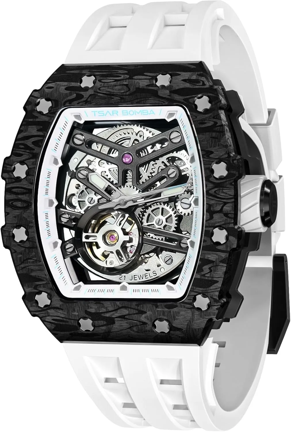 cellist insure 50M Waterproof for Square Stainless Steel Wrist Watch and Silicone Strap Unique Fashion Gift for Men Automatic Mens Watch Mechanical Movement Original Design 