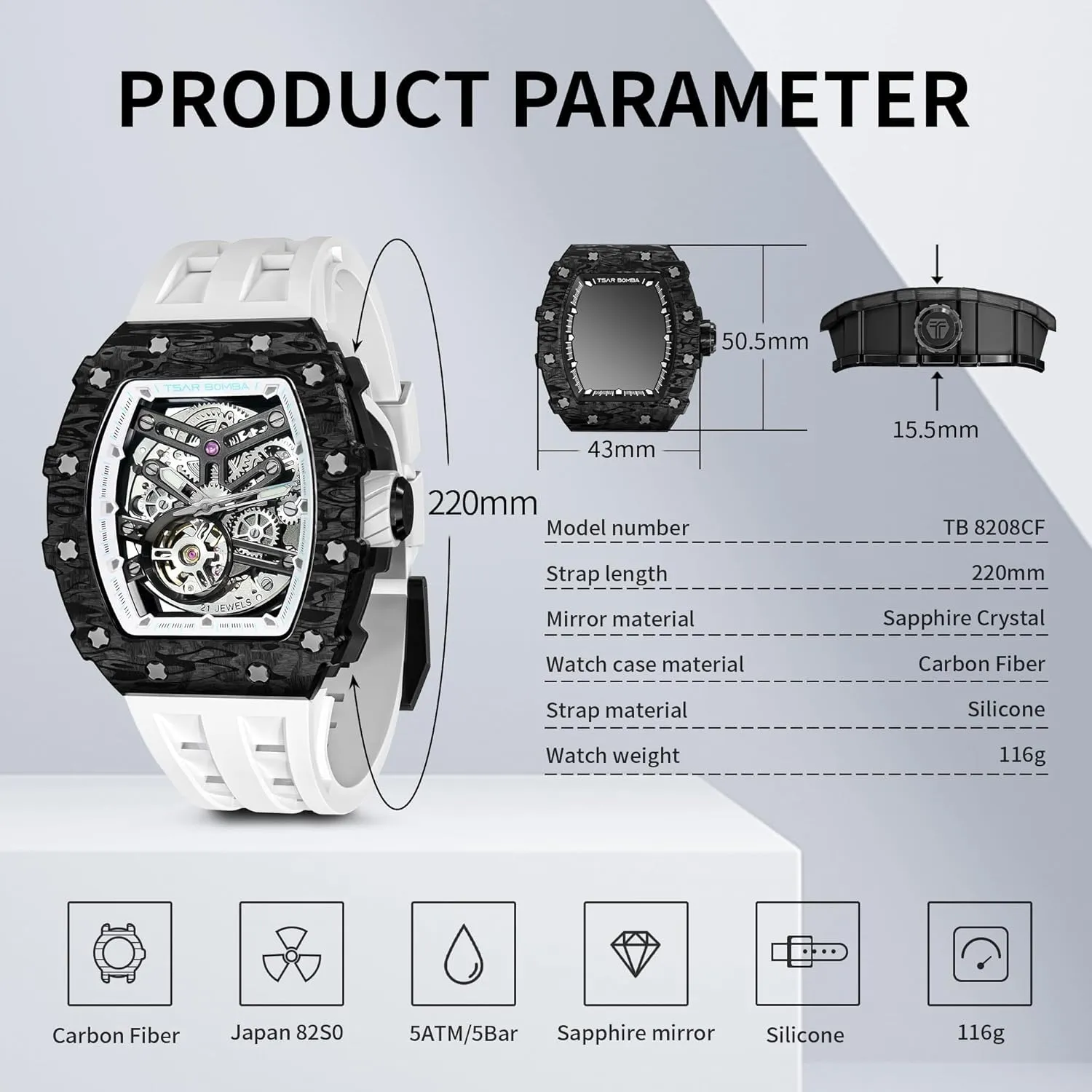 cellist insure 50M Waterproof for Square Stainless Steel Wrist Watch and Silicone Strap Unique Fashion Gift for Men Automatic Mens Watch Mechanical Movement Original Design 