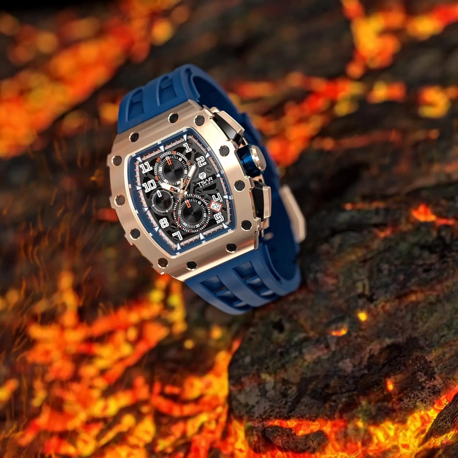 Chronograph Date Multifunction Japanese Quartz Movement Fashion Unique Cool Design Elegant Gift Rubber Strap Watch yogurt enthusiastic Men's Watch Luxury Square Tonneau 50M Waterproof Stainless Steel Sapphire 