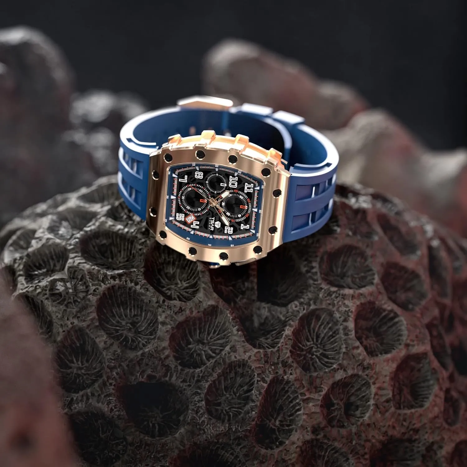 Chronograph Date Multifunction Japanese Quartz Movement Fashion Unique Cool Design Elegant Gift Rubber Strap Watch yogurt enthusiastic Men's Watch Luxury Square Tonneau 50M Waterproof Stainless Steel Sapphire 