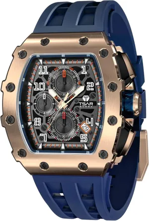 Chronograph Date Multifunction Japanese Quartz Movement Fashion Unique Cool Design Elegant Gift Rubber Strap Watch yogurt enthusiastic Men's Watch Luxury Square Tonneau 50M Waterproof Stainless Steel Sapphire 