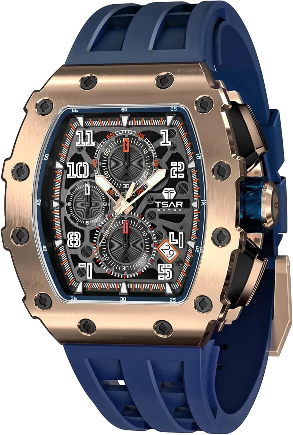 Chronograph Date Multifunction Japanese Quartz Movement Fashion Unique Cool Design Elegant Gift Rubber Strap Watch yogurt enthusiastic Men's Watch Luxury Square Tonneau 50M Waterproof Stainless Steel Sapphire 