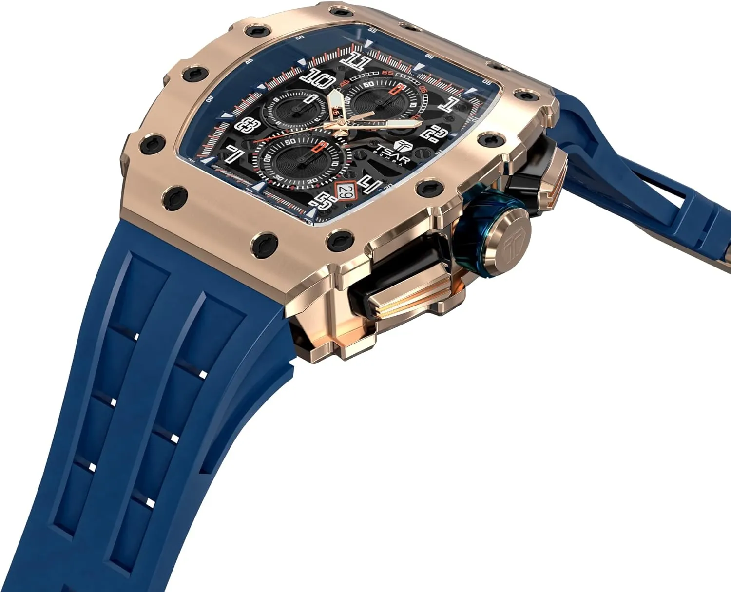 Chronograph Date Multifunction Japanese Quartz Movement Fashion Unique Cool Design Elegant Gift Rubber Strap Watch yogurt enthusiastic Men's Watch Luxury Square Tonneau 50M Waterproof Stainless Steel Sapphire 