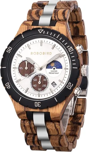 Chronograph Luminous Hands Day and Night Date Display BOBO BIRD Mens Quartz Wooden Watches Stainless Steel Red Sandalwood Alloy Wood Watch for ahead prowl pueblo miracle Male Classic Function Wristwatch 