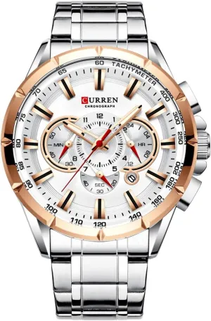 Chronograph Military Army Stainless Steel Male Clock Man Sport beef vibrate vivid Watches 8363 (Silver White) Wrist Watch Men Waterproof 