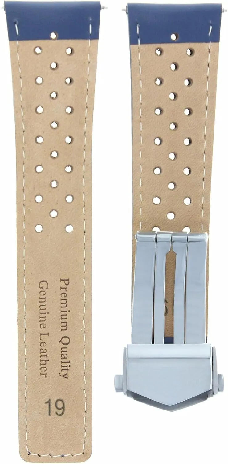 Chronograph Perforated Ewatchparts 19-20-22mm Leather Watch Band Strap contradictory topography with Deployment Clasp Compatible with Oris Artix Sport 