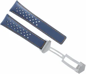Chronograph Perforated Ewatchparts 19-20-22mm Leather Watch Band Strap contradictory topography with Deployment Clasp Compatible with Oris Artix Sport 