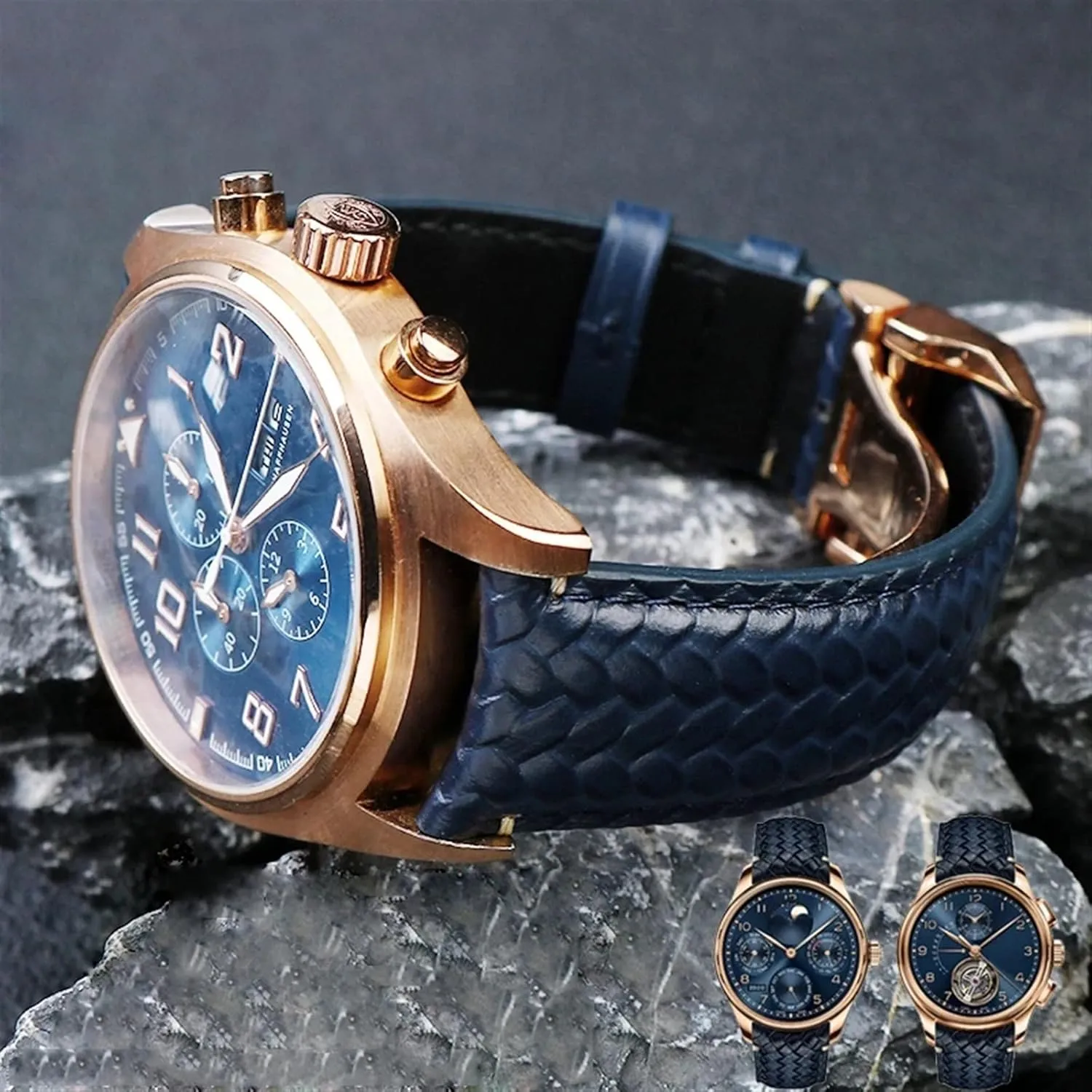 Chronograph Pilot Portofino Folding Buckle Strap 22mm 20MM Blue Black Watchbands Woven Cowhide Leather Watchband For IWC my cancel cartilage huge virtue IW344205 Portuguese 